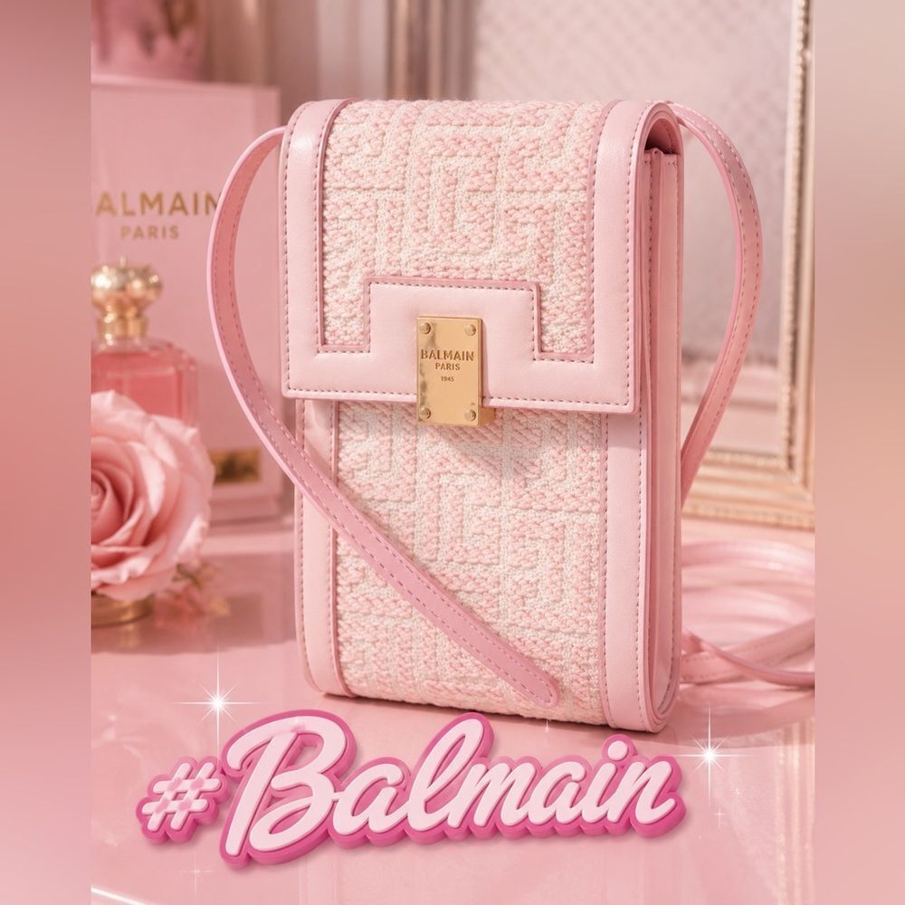*Balmain* 1945 PRISTINE in box Leather Trimmed Pink Canvas Quilted Crossbody